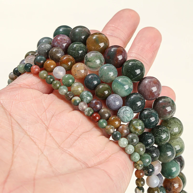6 8 10mm Indian Agate Natural Stone Beads Round Loose Spacer Beads For Jewelry Making DIY Charm Bracelet Necklace Accessory 15\'\'