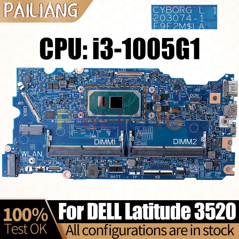 

For DELL Latitude 3520 Notebook Mainboard Laptop 203074-1 SRG0S i3-1005G1 01HHXD Mainboard Full Tested