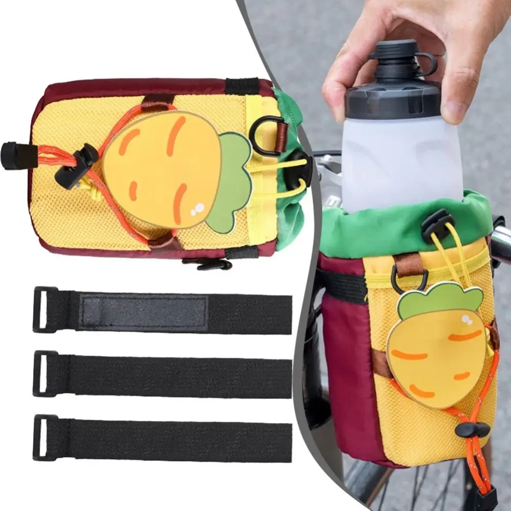 Nylon Bicycle Water Bottle Bag Cartoon Carrot 3-Point Bindings Bike Basket Detachable Cycling Crossbar Front Bag