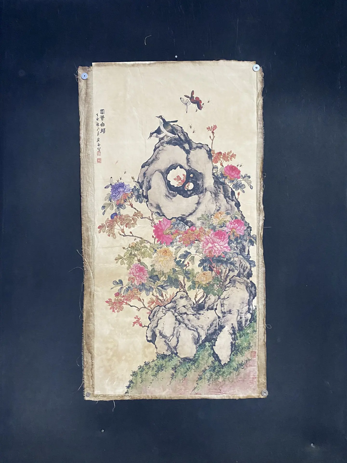 Chinese classical rice paper hall living room rotten film painting House Yin flower butterfly decorative painting