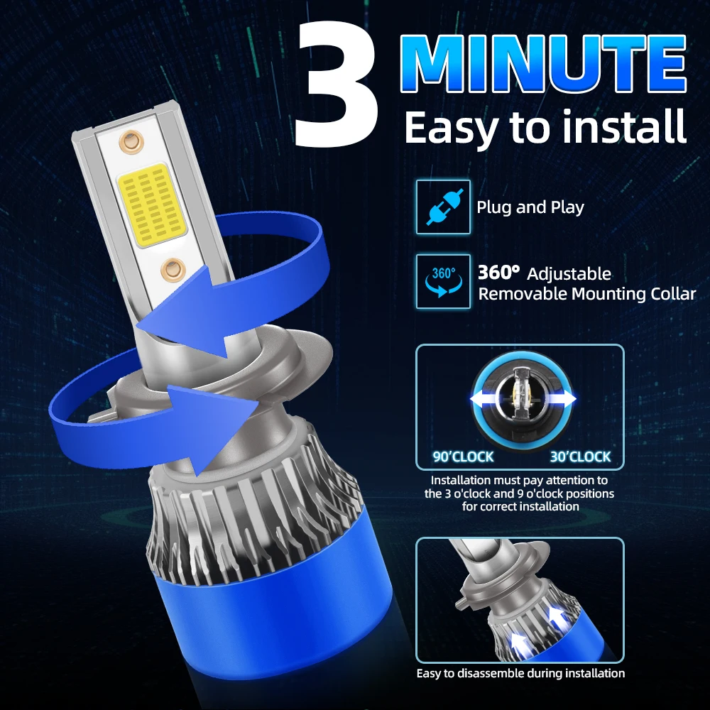 2 uds 35000LM H1 H7 bombillas LED para faros de coche Canbus 250W H4 H11 HB3 9005 HB4 9006 Chips COB para automóvil 12V lámparas Turbo 6000K blanco