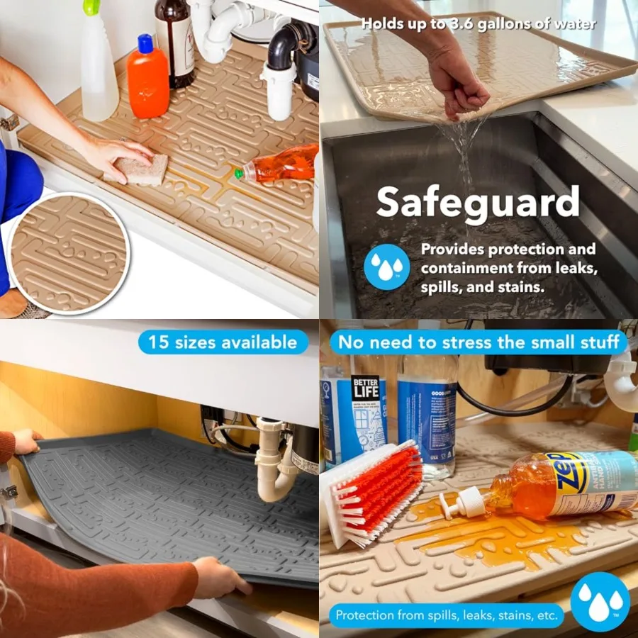 

Waterproof Undersink Mat 22 36 inch Cabinet Base Liner for Kitchen and Laundry Cabinets Catches Leaks Prevents Damage Fleible S