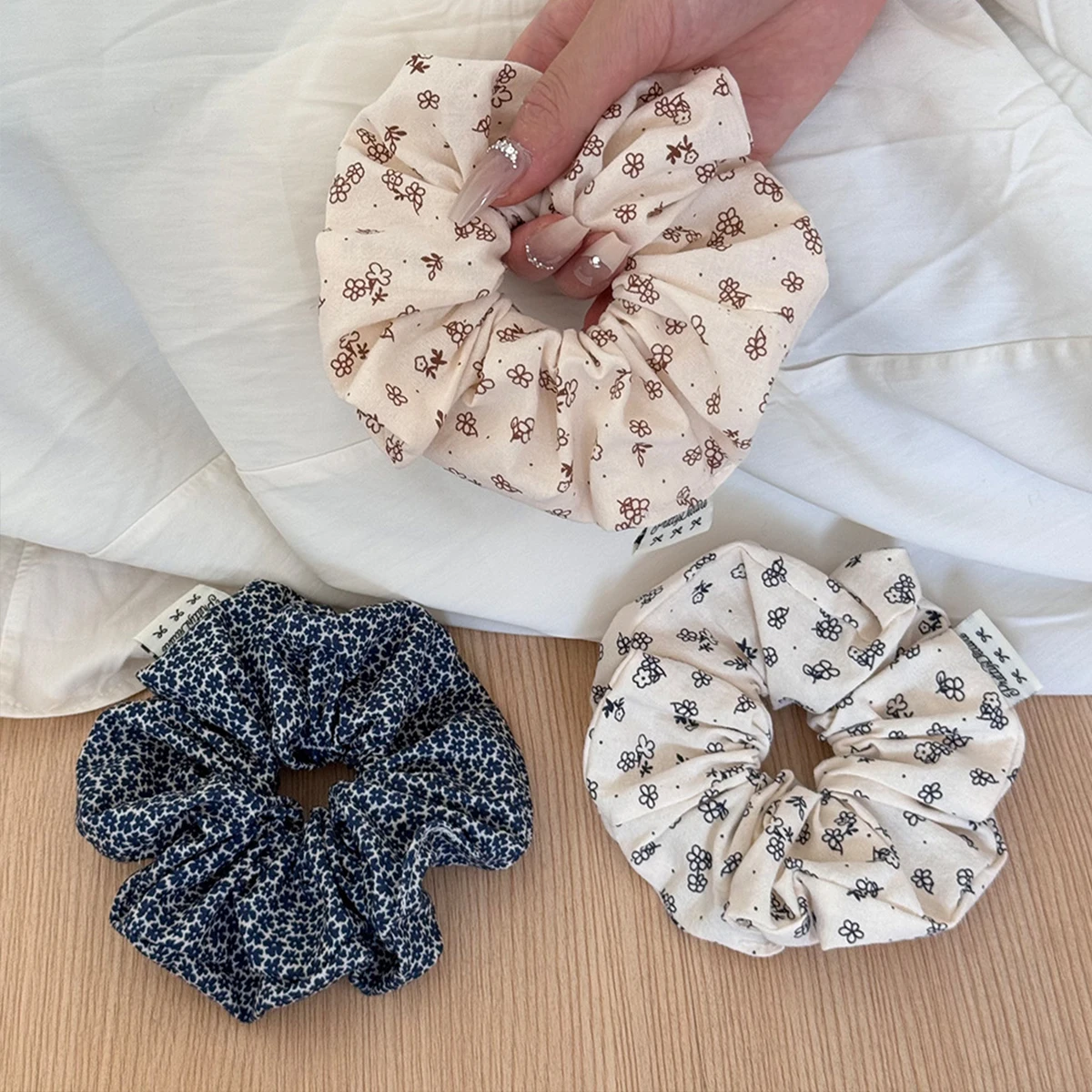 

1 шт., корейское модное кольцо для волос с цветочным принтом для толстой кишки, женская веревка для повседневного волос с конским хвостом, однотонное кольцо для волос с хвостиком