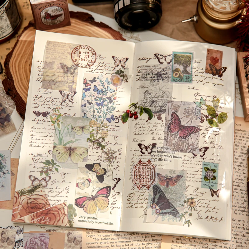 100pcs Vintage Butterfly Old Newspaper Universe Figures Material Paper for Scrapbooking Junk Journal Supplies DIY Decor Paper