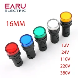 Indicator Signal Lamp Light Waterproof ad16-16ds 16mm AC/DC 12V 24V 110V 220V 380V Red Green Yellow Blue White LED Bulbs 20mA