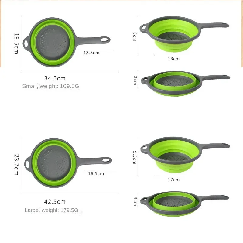 Foldable Silicone Colander Fruit Vegetable Washing Basket Strainer with Handle Strainer Collapsible Drainer Kitchen Tools