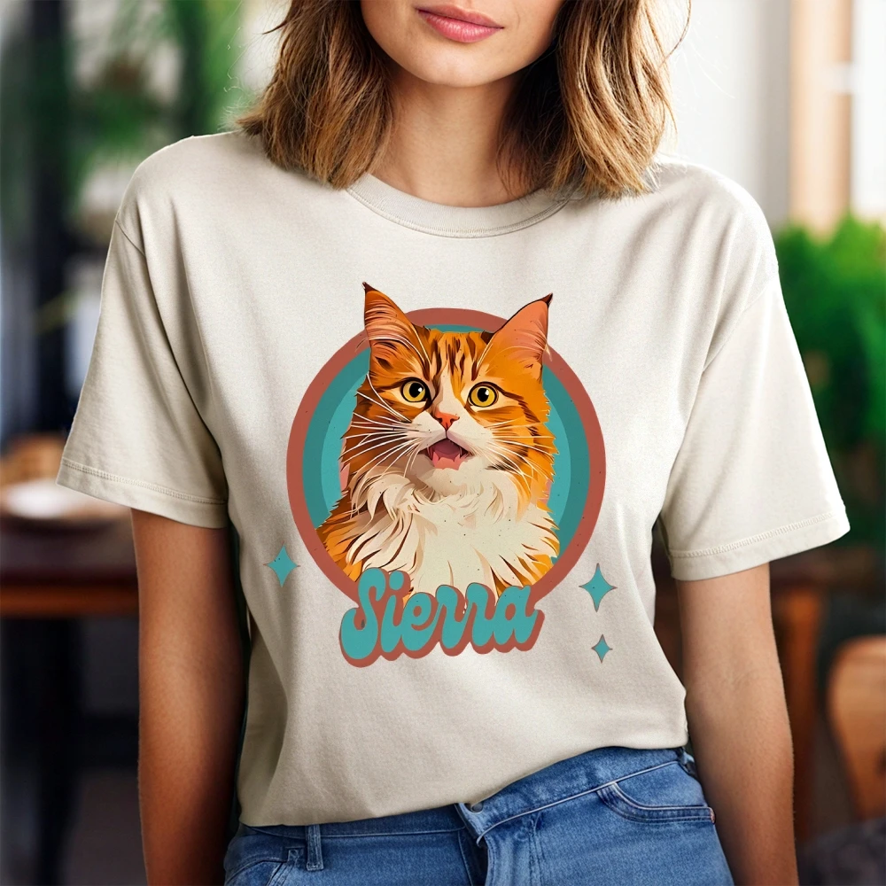 Siena The Cat Graphic Tee, Comfort ademend zomershirt voor dames, cadeau voor kattenliefhebbers, schattige dieren grafische straatkleding