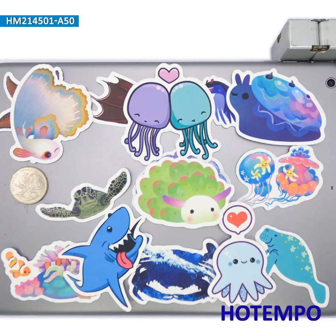 50Pieces Marine Organism Fish Squid Turtles Shark Cute Cartoon Stickers for Phone Scrapbook Luggage Bike Car Laptop Sticker Toys