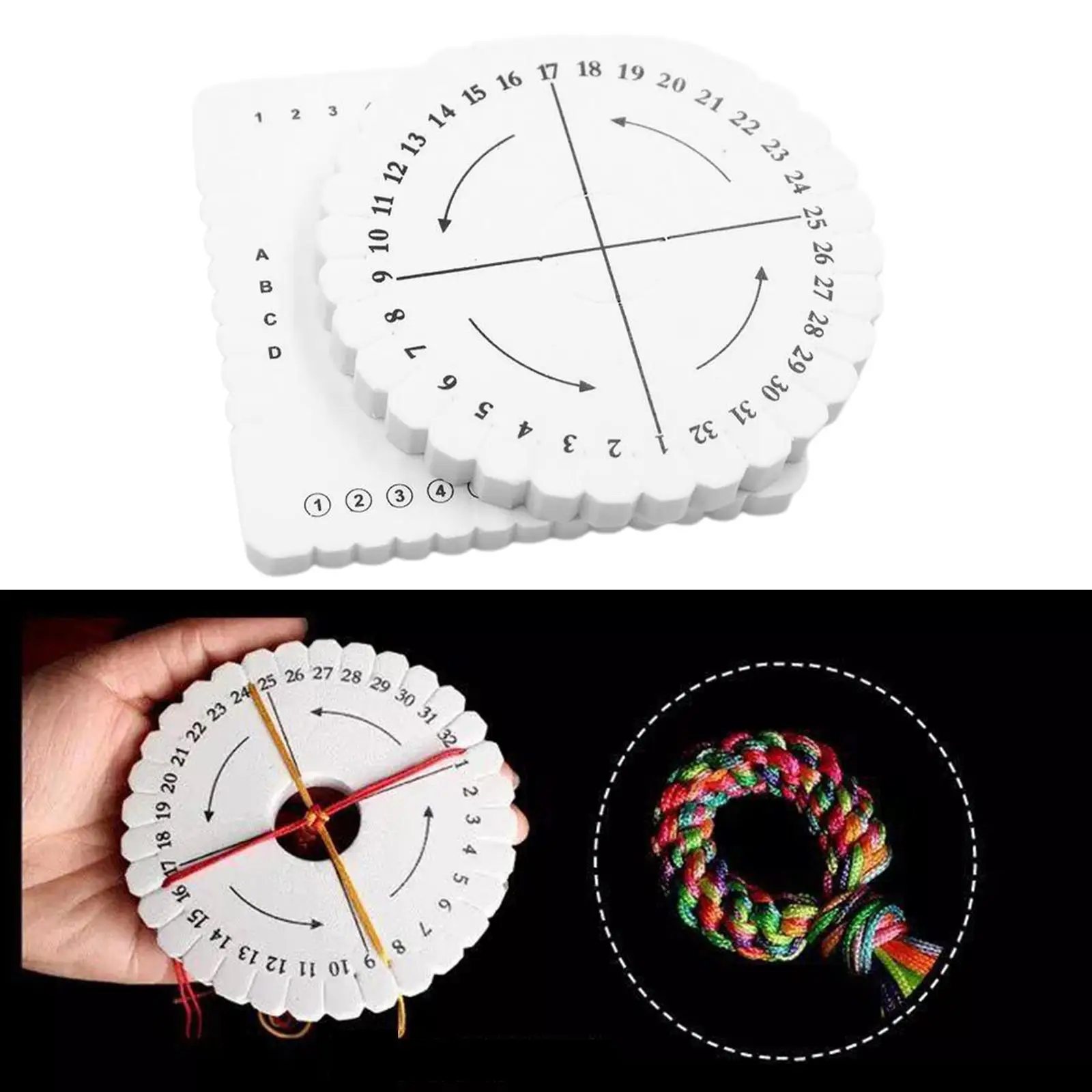 2Pcs Round Square Kumihimo Beading Cord Disc/Disk Braiding Plate DIY Braided Reusable Jewelry Making Tools