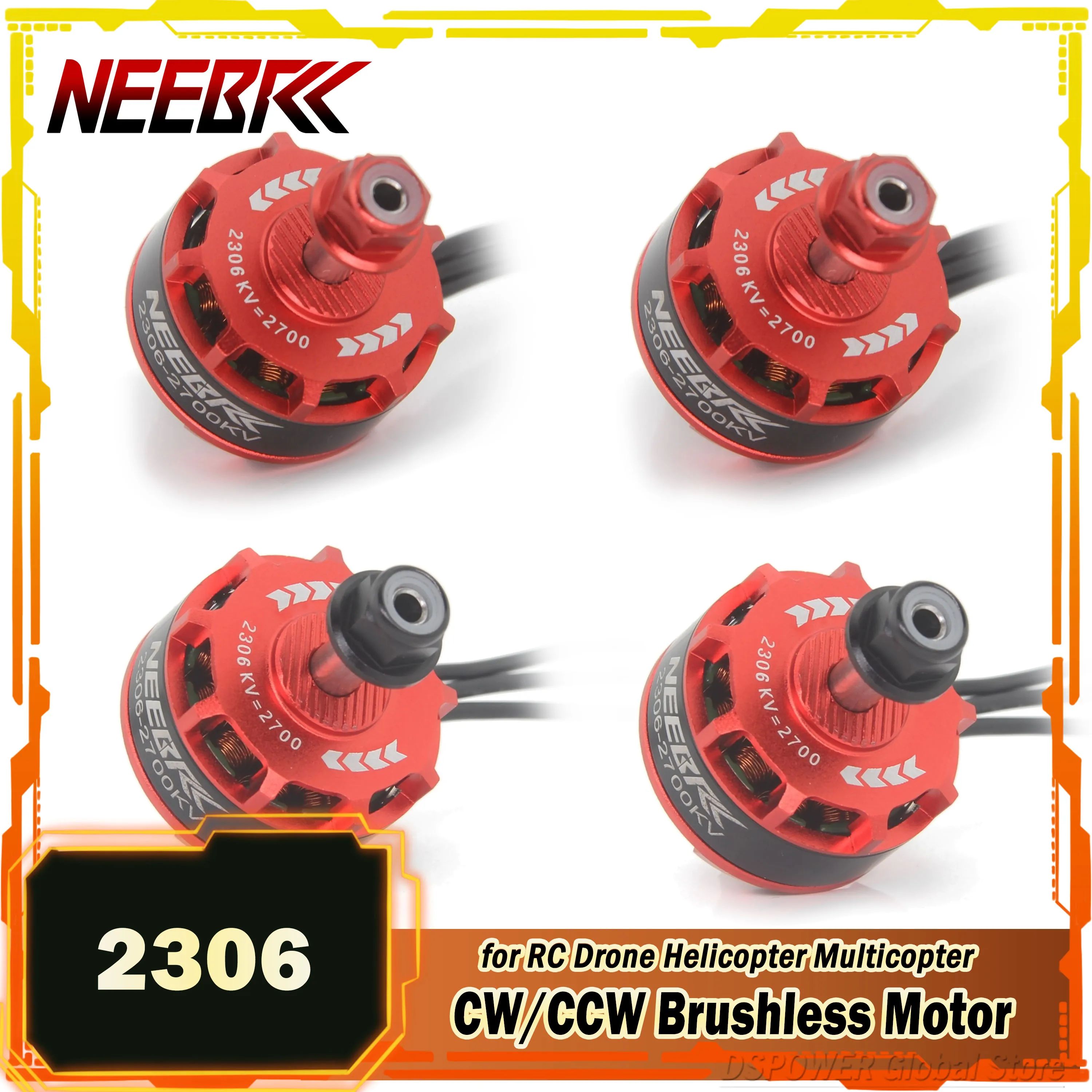 4PCS NEEBRC 2306 2300KV 2700KV Brushless Motor CW/CCW 2-4S for QAV250 Eachine Wizard X220 280 RC Drone Helicopter Multicopter