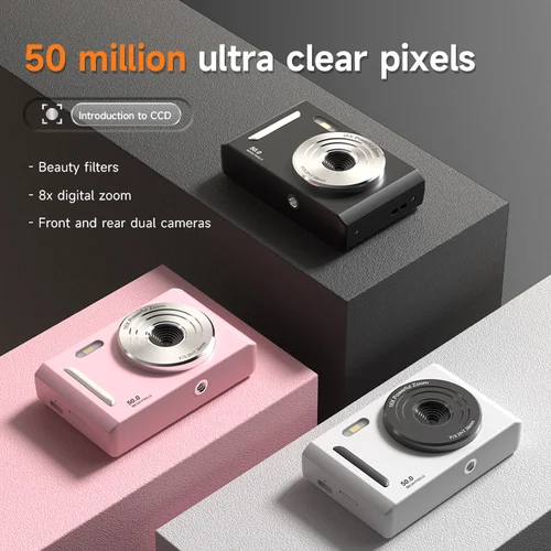 Imagen 2 del producto Cámara Digital 4K Cámara Dual Flash 50 millones de píxeles Retro pantalla de 2,4 pulgadas CCD tarjeta portátil cámara con Zoom Digital 8x de nivel básico