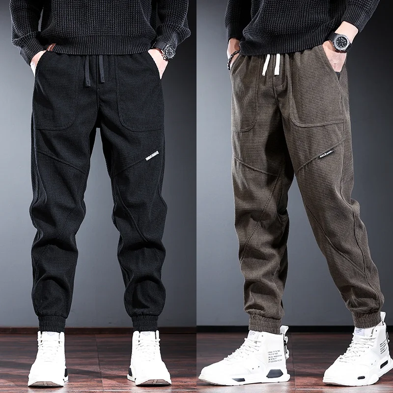 Men's Fleece Lined Thickened Autumn Winter Workwear Pants Loose Fit Low Waist Long Trousers Casual Youth Style Baggy Size