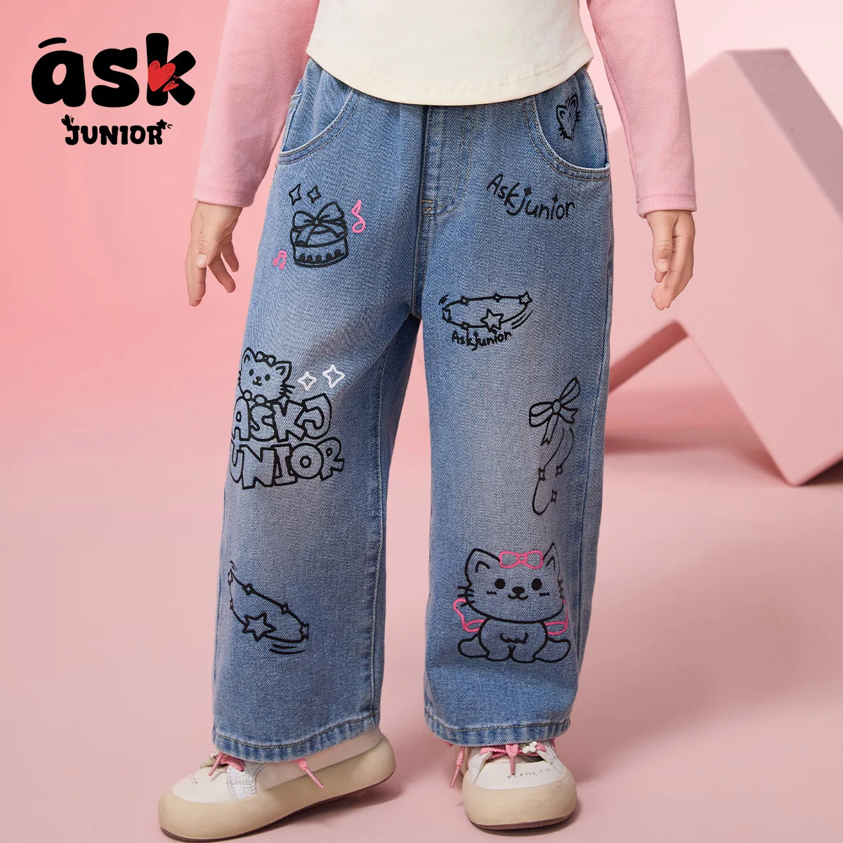 اسأل جونيور ربيع الأطفال الدنيم السراويل واسعة الساق الفتيات السراويل عارضة السراويل المستقيمة #6