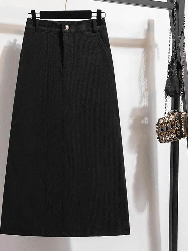 

Retro High Waist Corduroy A-Line Skirt Women's Autumn Winter Slimming Skirts Zhoucha Ciwalk Polyester Fiber Long Skirts