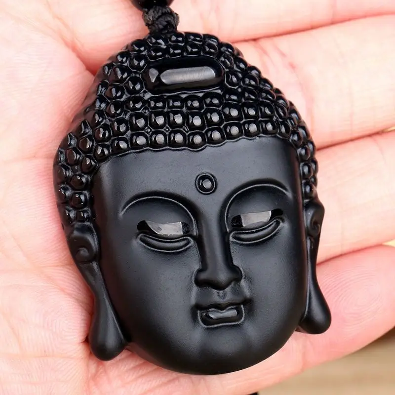 

Natural Obsidian Pendant Big Buddha Head Pendant Big Sun Rulai Amitabha Buddha Pendant