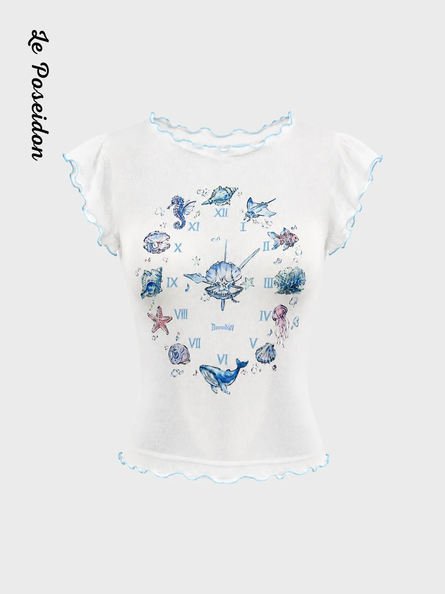ポセイドン-レディ-オーシャン-プリント-半袖-tシャツ-レディース-夏-スリムフィット-ビーチウェア-トップス-ヨガ-フィットネス-水泳用品