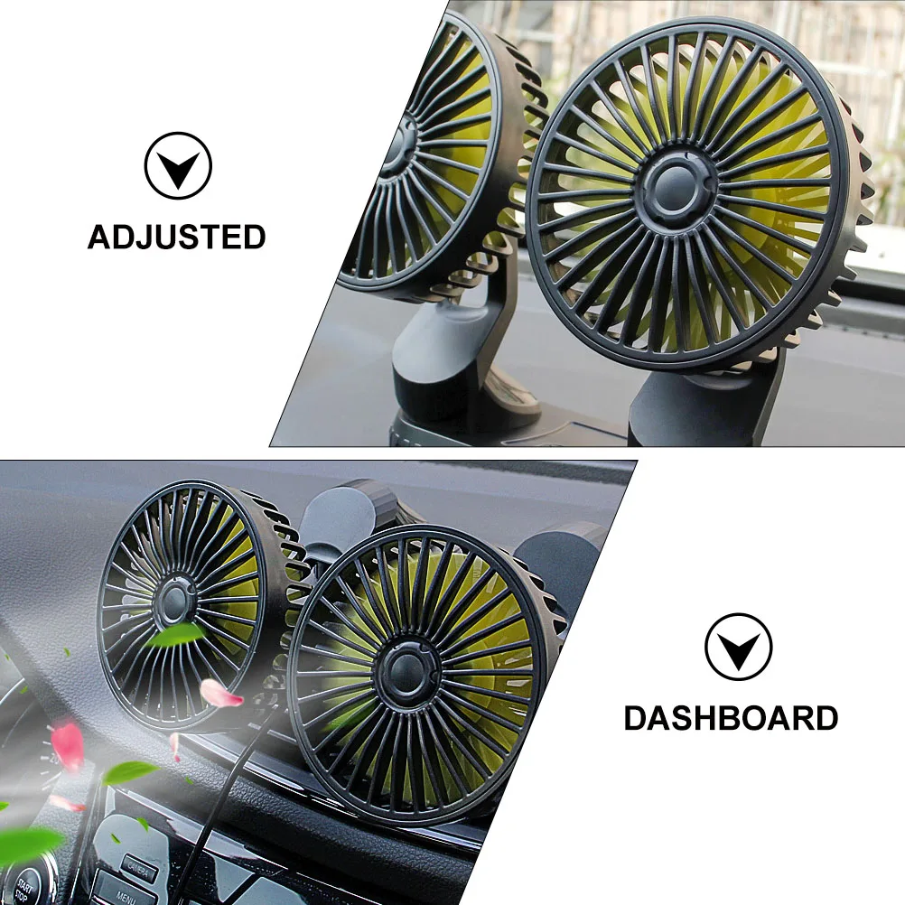 

Portable Car USB Dual Head Electric Fan 3 Speeds Vehicle Cooling Dashboard Mount ABS Material Powerful Motor Home Office Decor