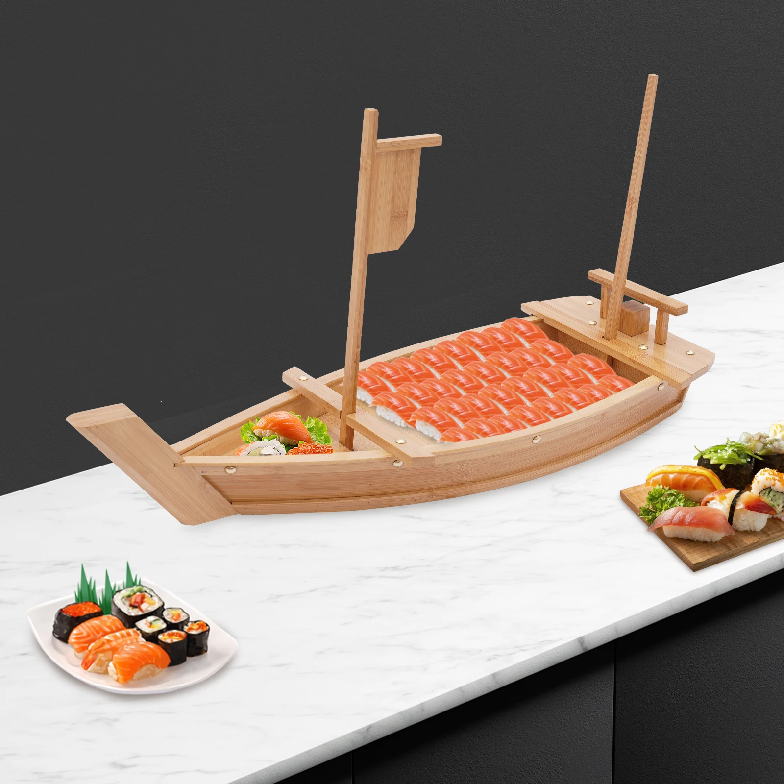 

Log Color Sushi Boat Tray Large Size Boat-shaped Sushi Serving Tray Bamboo Sushi Boat for Business or Personal Parties