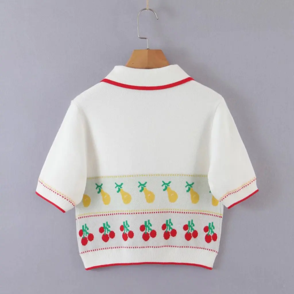 

Women's Cherry Lapel Pastoral Style Top Autumn Winter Fashion European American Wholesale Clothing