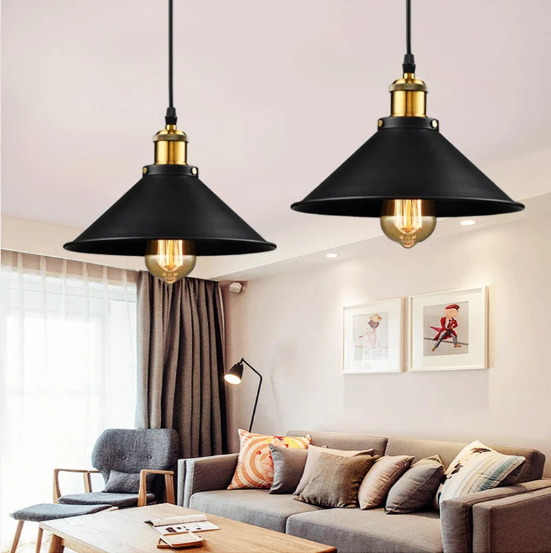 Indoor Retro Lighting Led Vintage Pendant Lights Fixture Black Retro Lamp Matte Creative Round Cover Pot Lid Lamp Shade Shell