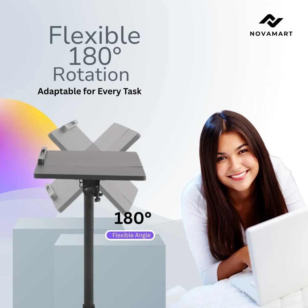 مكتب كمبيوتر محمول قابل لضبط الارتفاع - محطة عمل متنقلة مع سطح MDF وإطار فولاذي للمكتب المنزلي