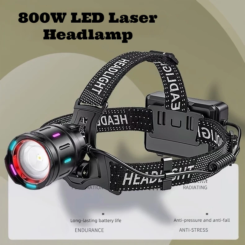 

800W Powerful LED Headlamp High Power Rechargeable Headlight Digital Display Head Flashlights Fishing Camping Head Lantern Torch