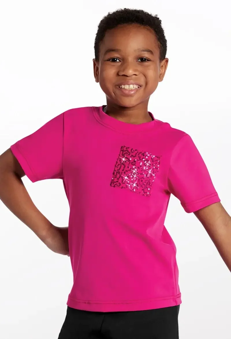 Rose red T-shirt, Rose red sequin pocket jazz performance outfit