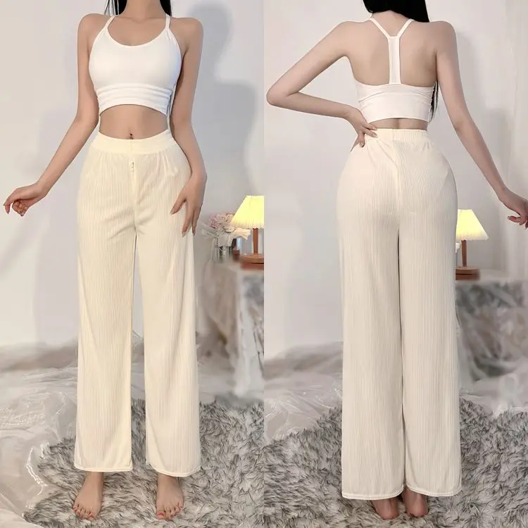 Sexy Invisible Zipper Open Crotch Wide Leg Pants Women Loose Gym Sports Trousers