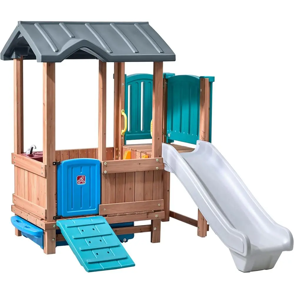 

Step2 Woodland Adventure Playhouse & Slide, Kids Outdoor Playset, Backyard Playground Set, Swings, Storage Der, Made o Wood & Du