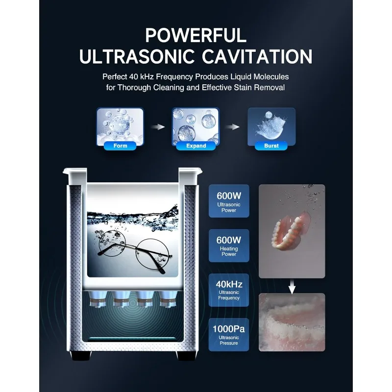 CREWORKS 30L Ultrasonic Cleaner with Heater and Timer, 600W Stainless Steel Ultrasonic Cleaner Machine with Degas & Gentle Modes