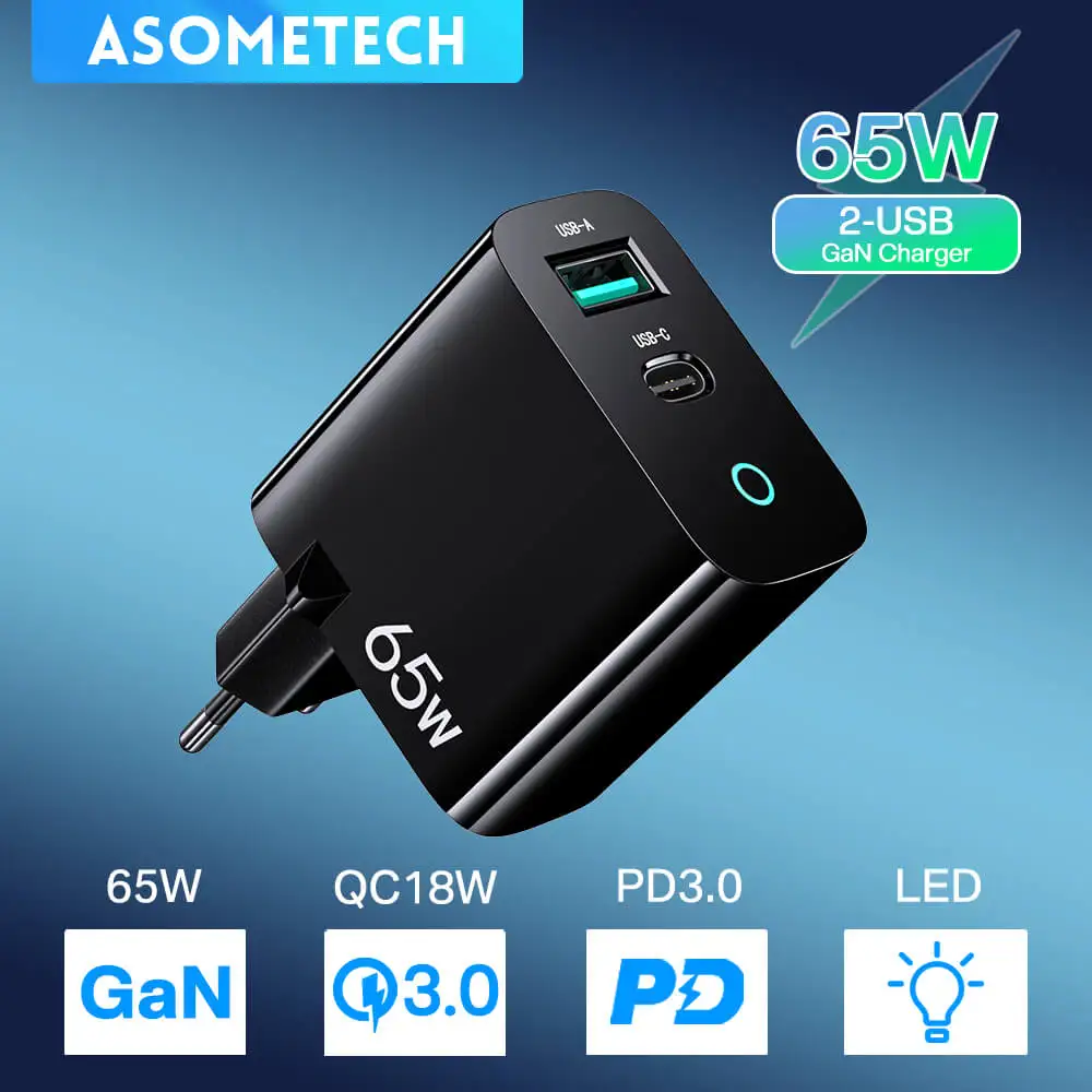 65W GaN Charger Quick Charge QC 4.0 3.0 USB Charger Type C USB PD Charger Portable Fast Charger For iPhone Samsung Laptop Tablet