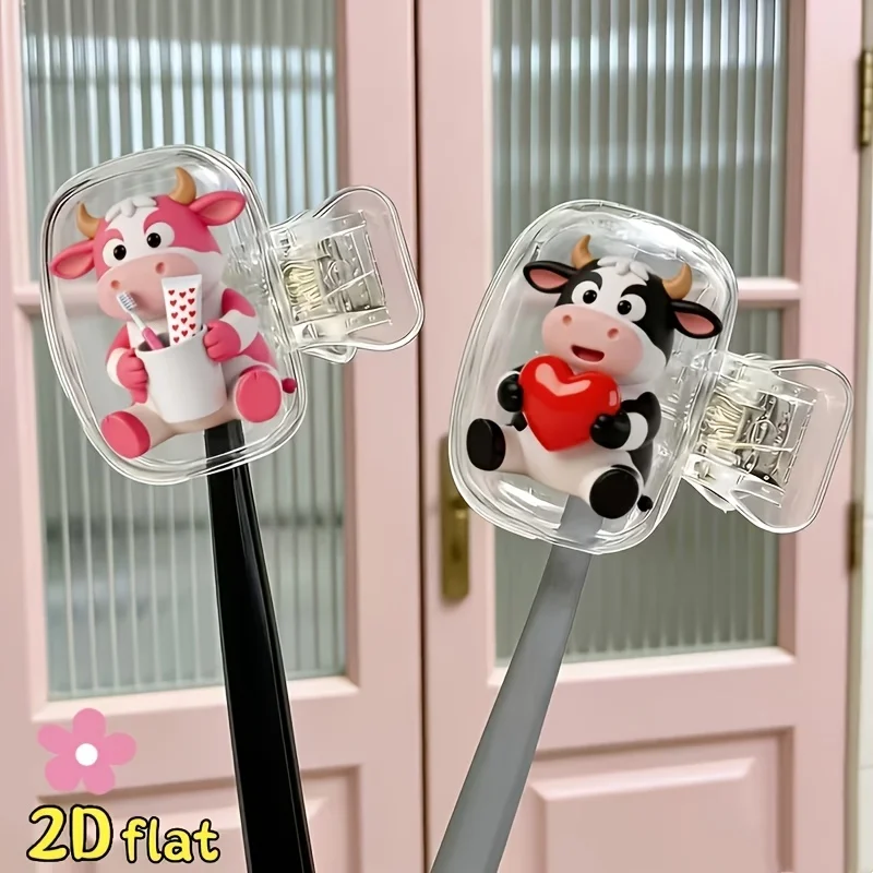 8/4-piece set of cute cow print toothbrush cases, portable dustproof toothbrush holders, suitable for home and travel use, ideal for daily use, Halloween and Christmas gifts