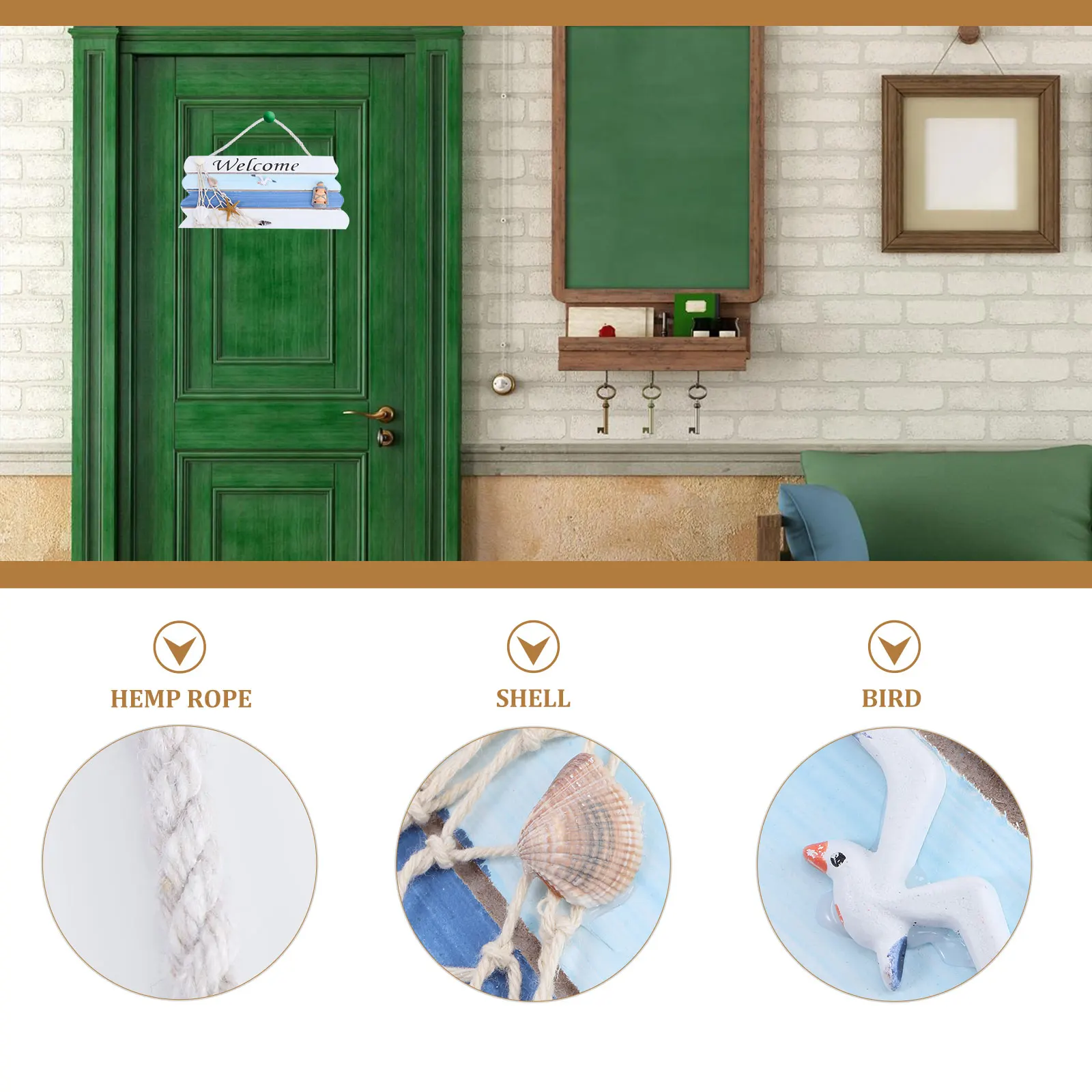 

1Pcs Wooden Welcome Hanging Sign Blue Hand-Painted Mediterranean Door Sign for Home Restaurant Decor