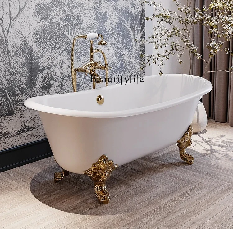 

ls 04French retro ceramic bathtub household adult cast iron household floor-to-ceiling bathtub