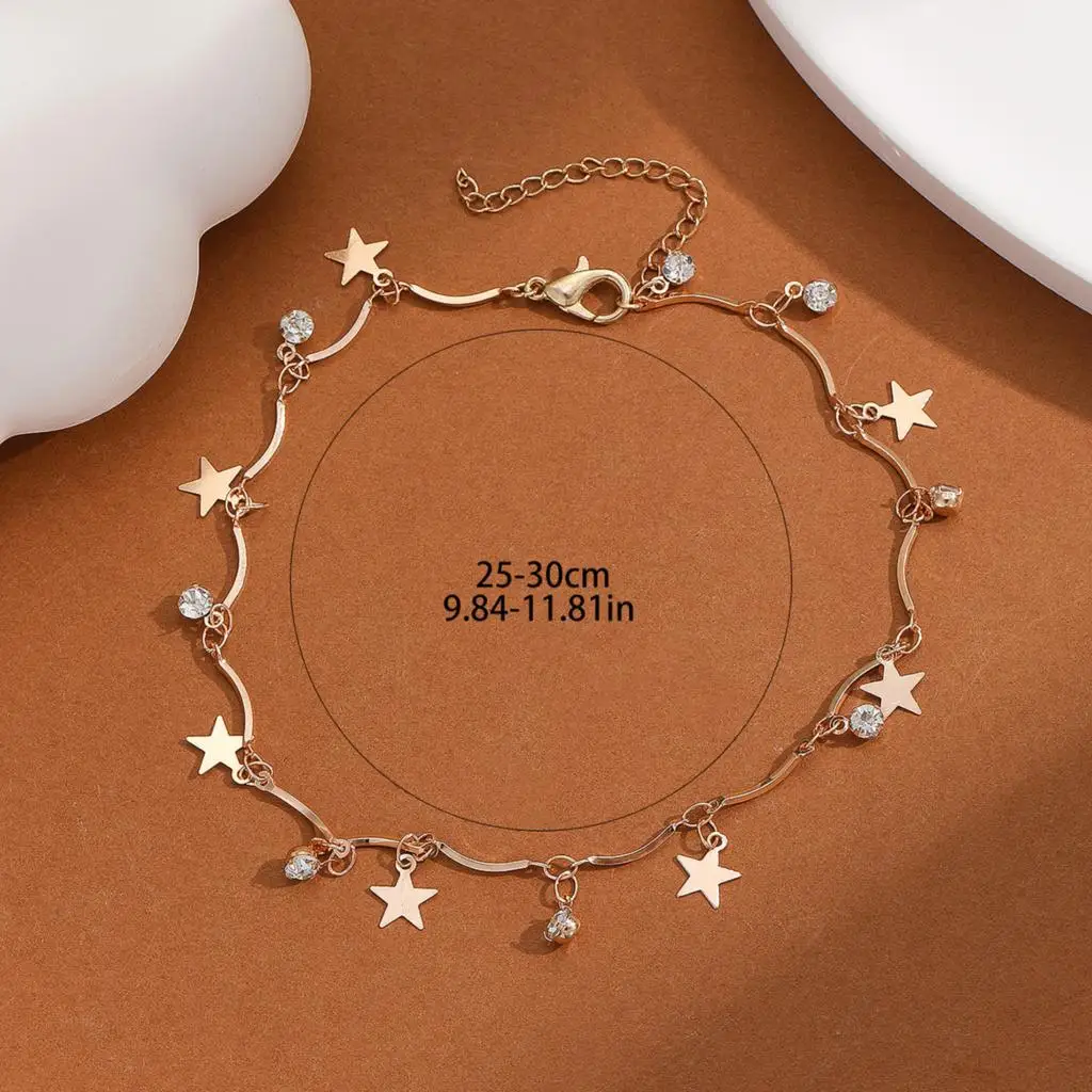 Kinitial Exquisite and fashionable laser plated anklet with bright pentagram and seven bright stone anklets anniversary