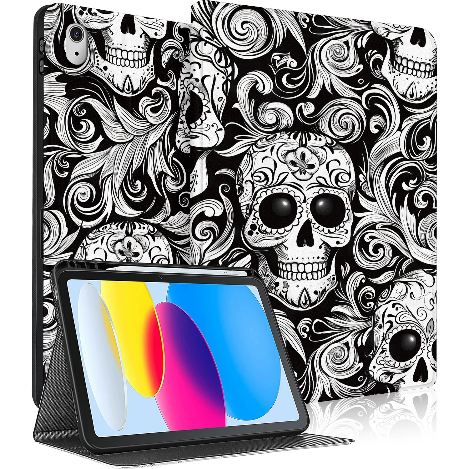 

Skull Case for iPad A16 11in 2025 11th Gen Tablet Cover with Pen Holde 10.9in 2022 10th Auto Wake Sleep Smart Cover Adjustable