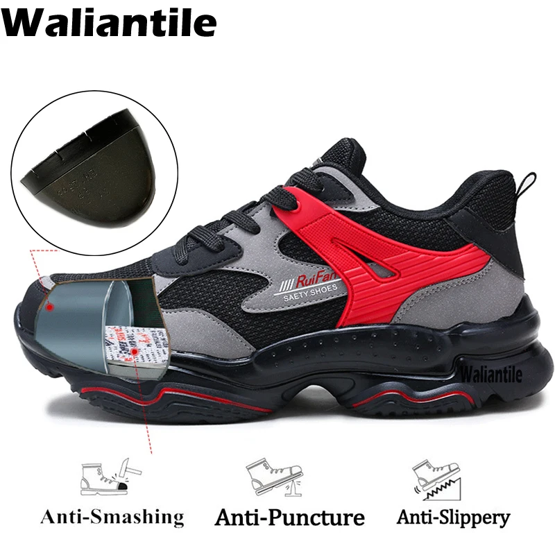 Waliantile Comfort Safety Shoes Men Protective Steel Toe Boots Male Anti-smashing Work Shoes Industry Indestructible Sneakers