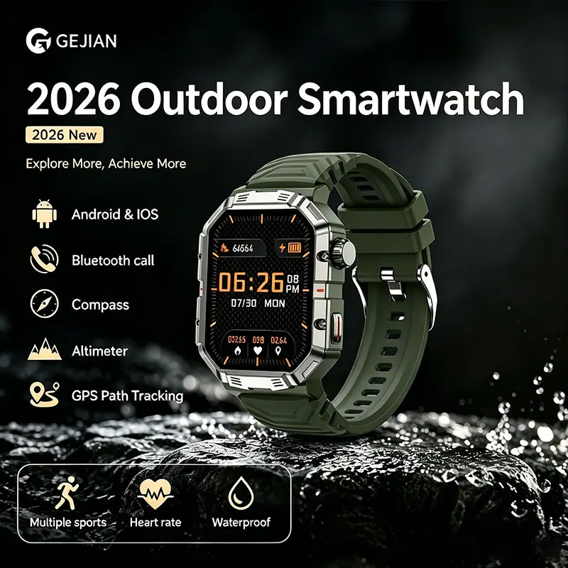 

2026 New 2.02"HD Screen Outdoor Smart Watch with Heart Rate Health Monitoring BT Call IP68 Waterproof Smartwatch for Android iOS