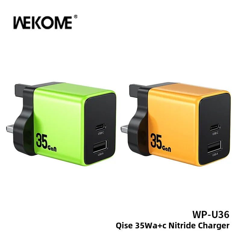 Wekome 35w Gallium Nitride Ac Color Blocking Fast Charger Multi-compatible Foldable Charging Head Wp-u36 For Mobile Phones