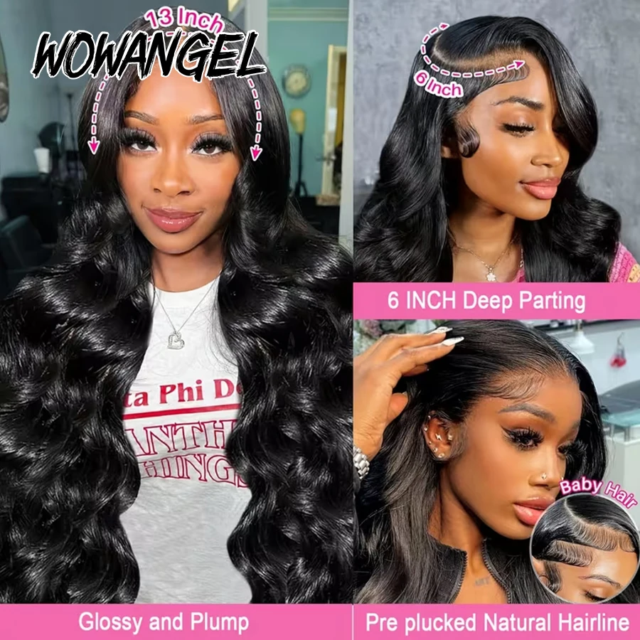 250 Density 34 inch Body Wave 13x6 HD Lace Frontal Wigs 100% Human Hair Pre Plucked Full Frontal Wigs For Women Brazilian Hair