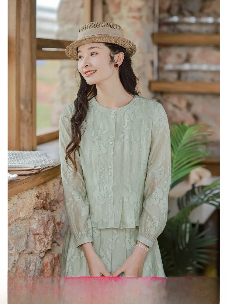 

Женская модная блузка с длинным рукавом и принтом, весна 2025, новинка, для офиса, художественный дизайн, полиэстер, лиоцелл, вискоза