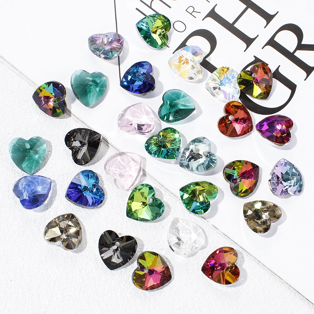 ジュエリー作り用クリスタルハートビーズ、透明ガラスビーズ、DIYペンダントイヤリングネックレスブレスレット、ファッションブレスレット、14mm、20個