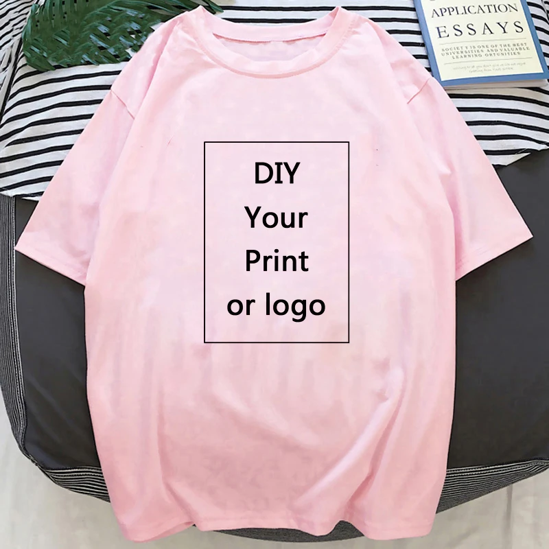 Fashion Pink Customized Printing T Shirt women DIY Any graphics you want to printed Top Tees Short sleeve t-shirt female Clothes