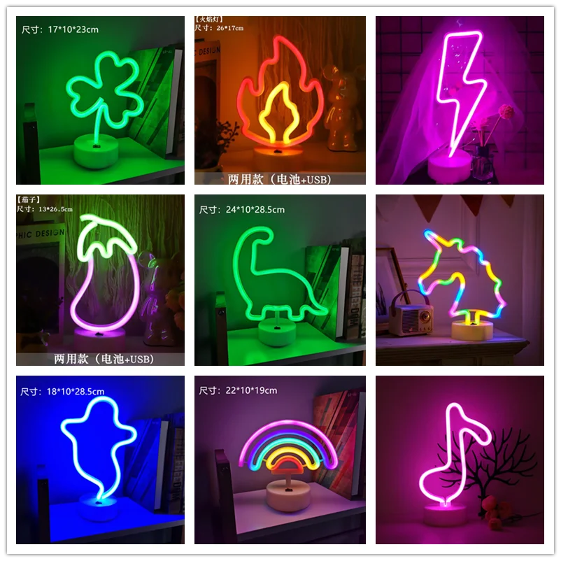 Neon Sign USB LED Decoration Unicorn Flamingo Lamp Moon Rainbow For Home Kid Room Bedside Night Light Decor Light For Children