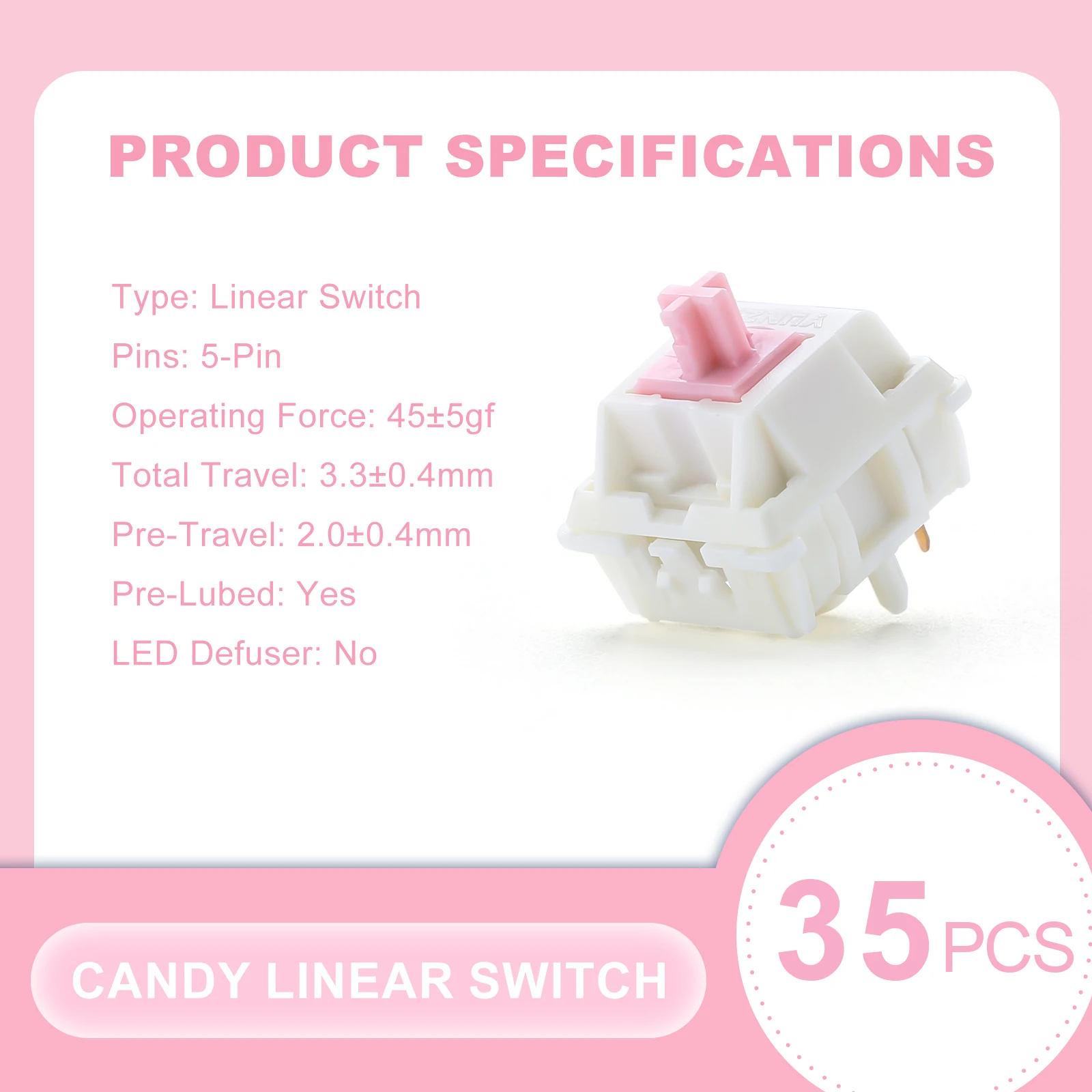 YUNZII Candy Linear Switches, Pre-Lubed 5-Pin Creamy Mechanical
