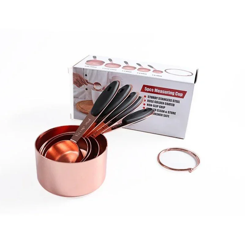 5pcs Measuring Cups Set Rose Gold Measuring Cups Stainless Steel Kitchen Accessories Baking Tea Coffee Cup Cooking Tools Set