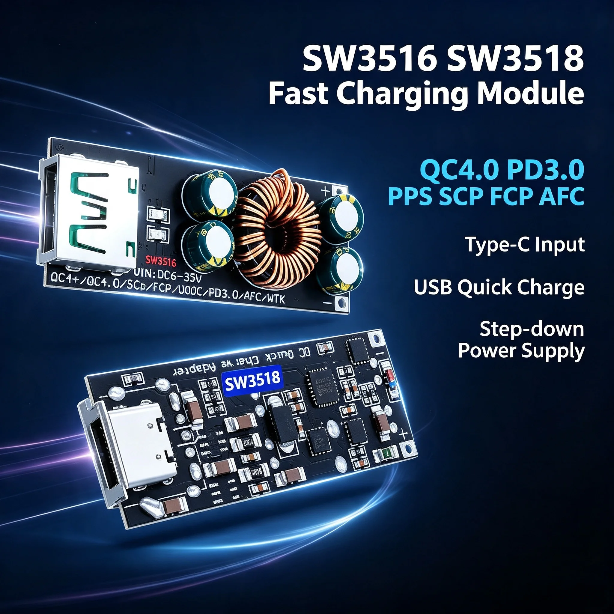 SW3516 SW3518 Full Protocol Fast Charging Module QC4.0 PD3.0 PPS SCP FCP AFC Mobile Phone Quick Charge Step-down Power Supply Bo