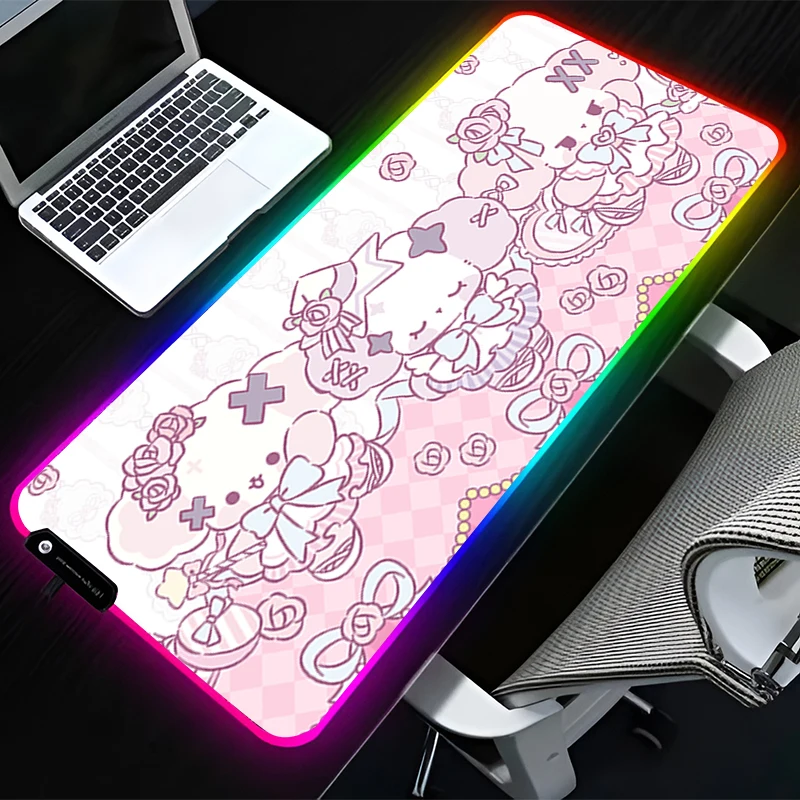 RGB LED Mouse Pad Rubber Anime Mousepad Computer Gaming Accessories Keyboard Pad Office Non Slip Desk Sweet Little Dog Mouse Mat