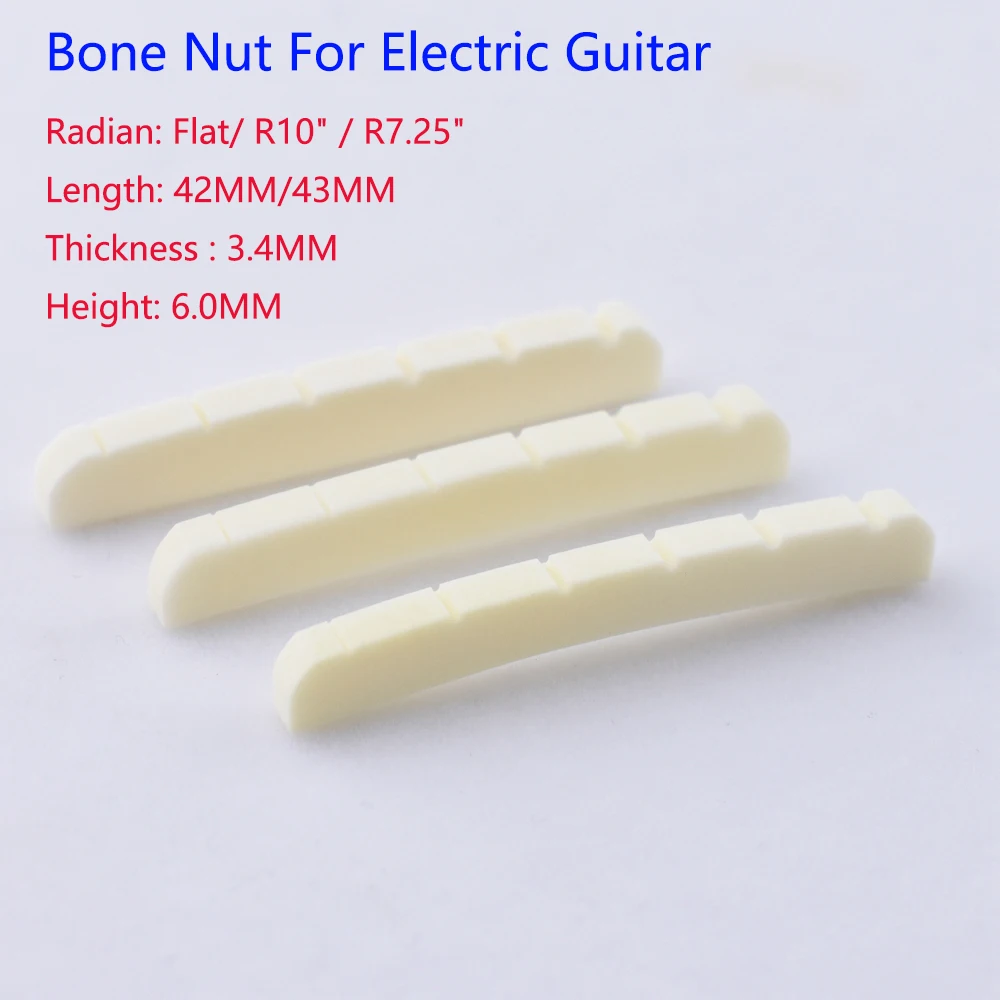 1 Piece Real Slotted Bone Nut For  Electric Guitar  ( Bottom  Flat / R7.25 / R10   42MM/43MM*3.4MM*6MM )