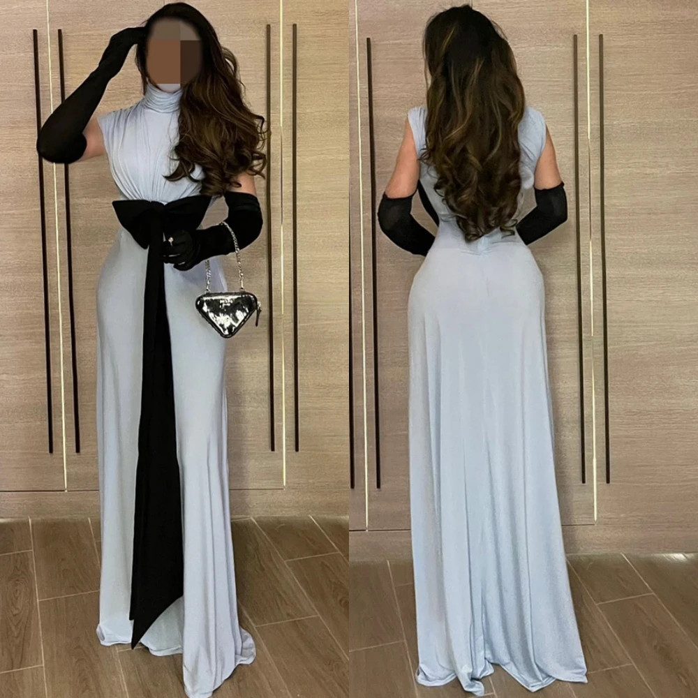 Customized Temperament High Collar Evening Dress Elegant Chiffon Prom Dresses Luxury Contrast Color Special Occasion Gowns